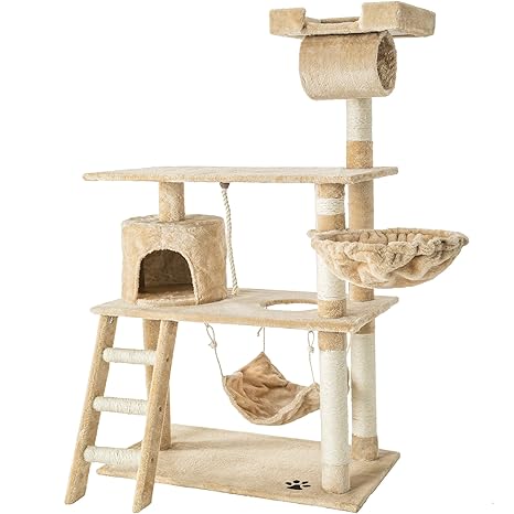 TecTake 800294 Katzen Kratzbaum mit vielen Kuschel- und Spielmöglichkeiten, 141cm hoch, extra breit - Diverse Farben -