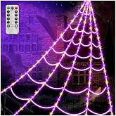 Spider Webs Halloween Decorations Lights - 250 LEDs Outdoor Halloween String Lights,8 Modes Remote Control 16.4Ft Spiderweb,Waterproof (Orange+Purple)