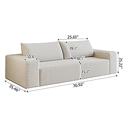 3 Seater Couch for Living Room, 71.3 INCH Fluffy