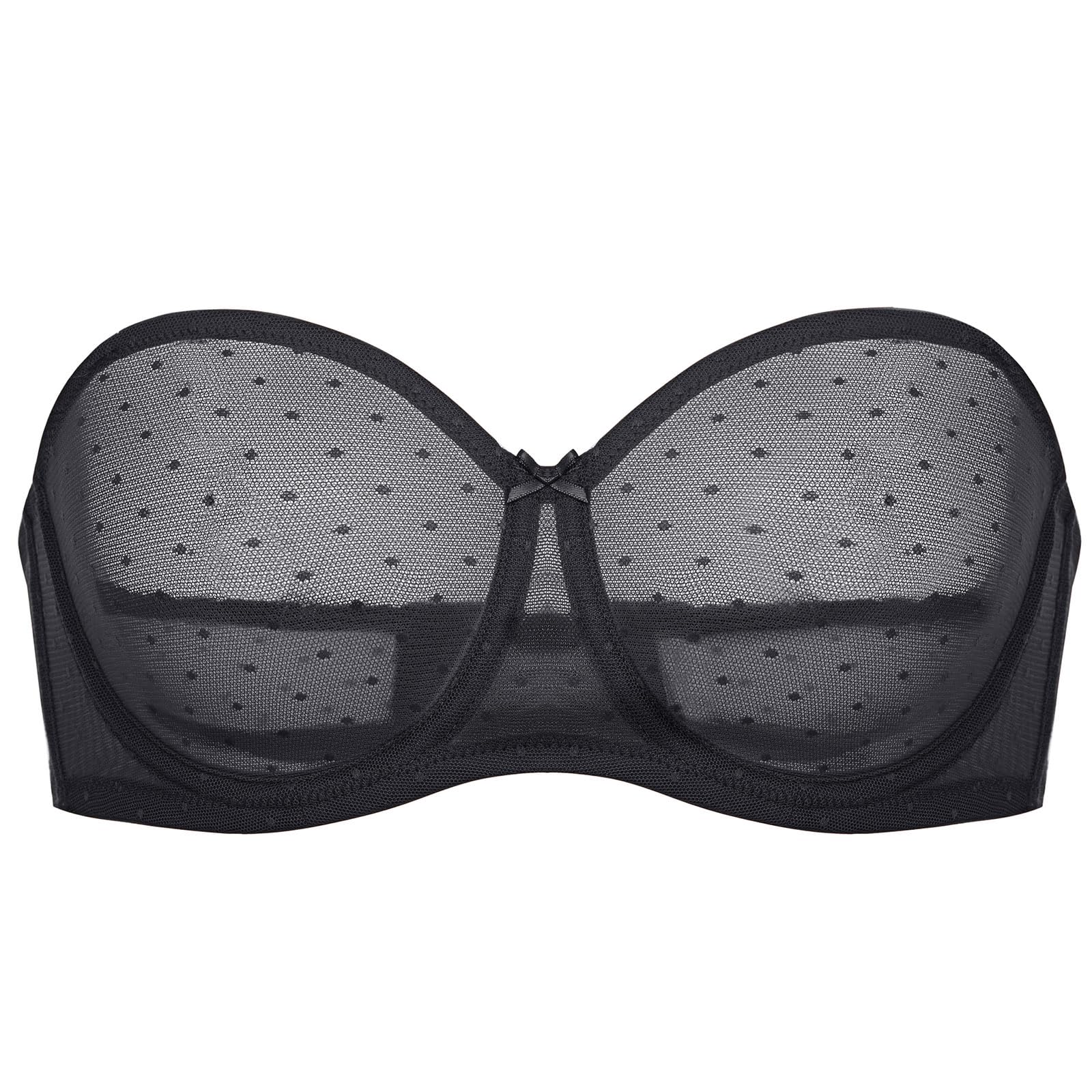 DOBREVA Women's Mesh Strapless Bra Sheer Unlined