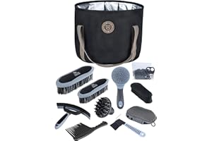 Harrison Howard Horse Grooming Kit 9-Piece Equine Care Series Horse Brush Sets with Organizer Tote Bag Black