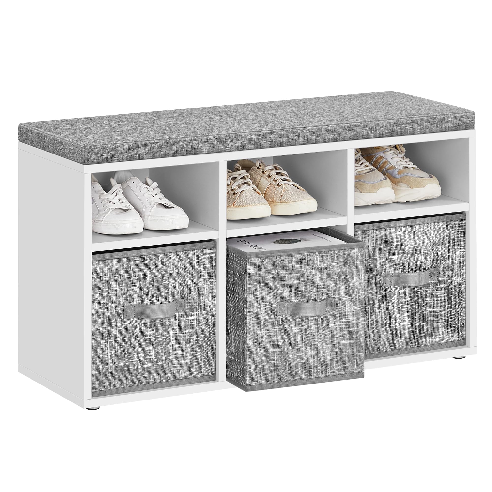 VASAGLE Shoe Bench with Cushion, Shoe Storage Bench with 6 Compartments and 3 Adjustable Shelves, Entryway Bench with 3 Storage Boxes, for Bedroom, Closet, Living Room, Cloud White ULSB101W14 Image VASAGLE Shoe Bench with Cushion, Shoe Storage Bench with 6 Compartments and 3 Adjustable Shelves, Entryway Bench with 3 Storage Boxes, for Bedroom, Closet, Living Room, Cloud White ULSB101W14 Image