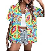 LUKYCILD Women 60s 70s Shirt Peace Sign Love Tshirts Hippie Short Sleeve Button Down Clothes Inspirational Tops