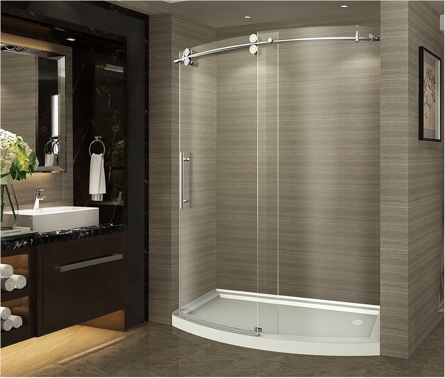 Aston ZenArch 60" x 77.5" Completely Frameless Bowfront Sliding Shower Door, Left Hand Opening
