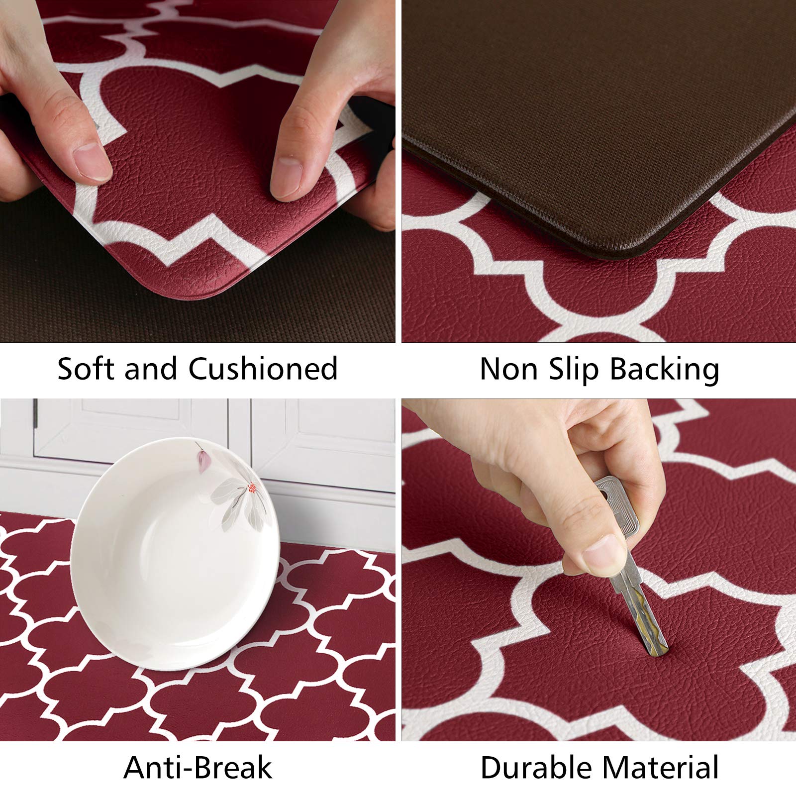 KMAT Kitchen Mat 2 Pack Cushion Anti-Fatigue Kitchen Rug Waterproof Anti-Slip Kitchen Mat Rug Heavy Duty PVC Ergonomic Comfort Standing Foam Mat for Kitchen Floor Home Office Sink Washing