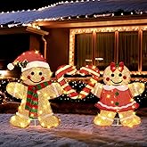 DULEFUN 22.5’’ Lighted Christmas Yard Decoration 2pcs Light Up Gingerbread Man Couple Christmas Outdoor Decorations Sign Waterproof for Xmas Winter Holiday Garden Lawn Outside Indoor Decor Display