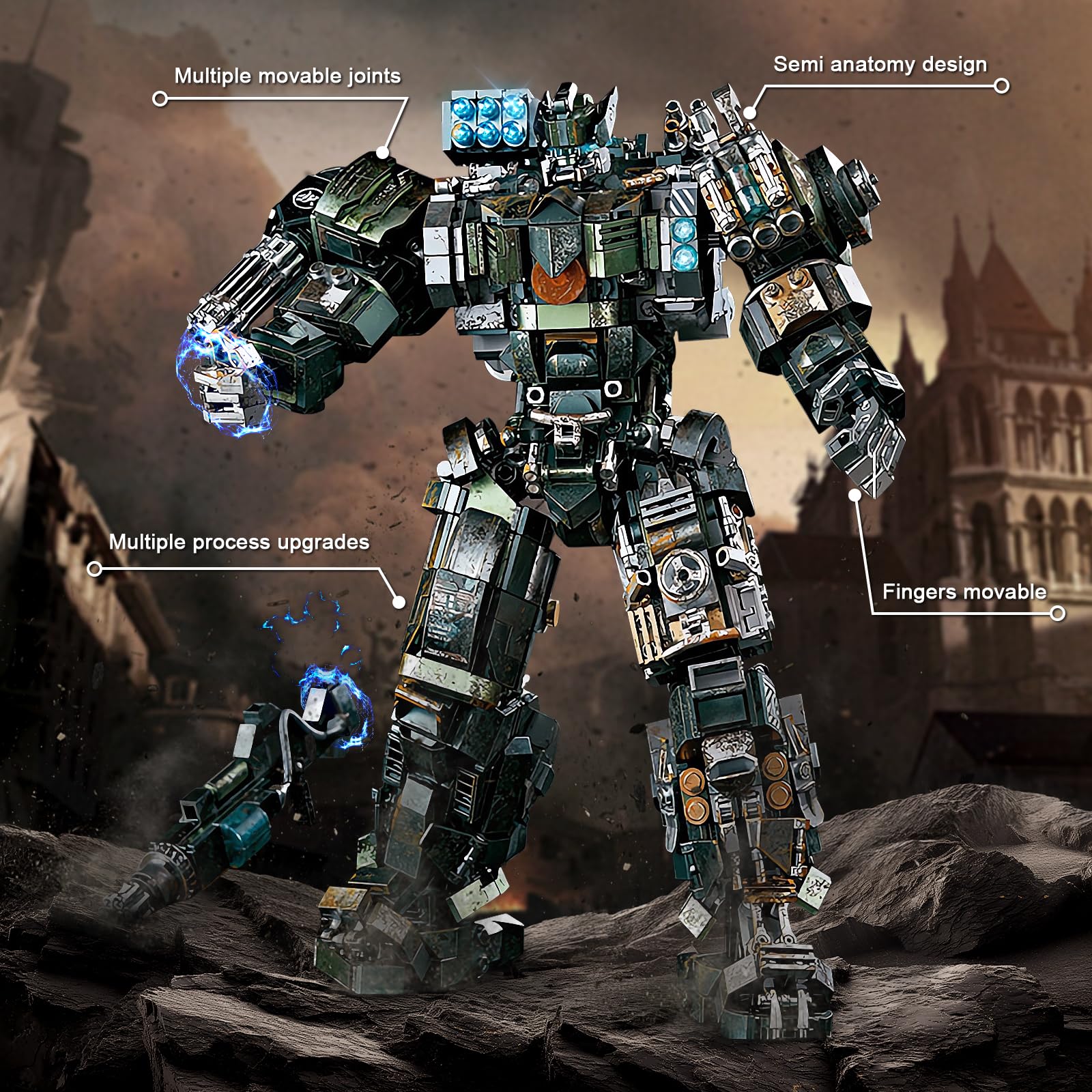 HIGH GODO Mech Building Blocks Set for Adults, Motorized Robot Model Building Kit with Multiple Weapons, Battle Damage Style Warrior Collectible Gifts for Man Ages 14+ (1403 Pieces)
