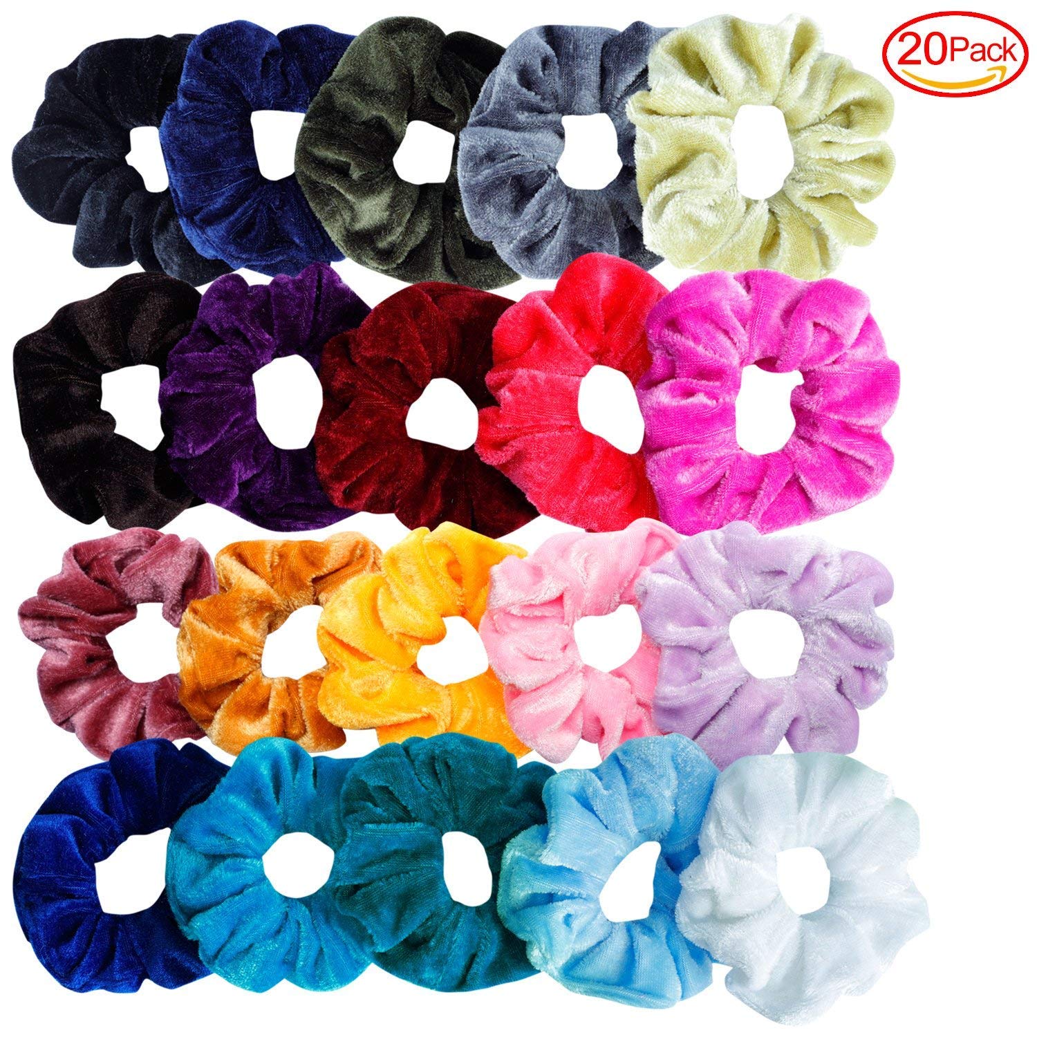 HYCKee 20 Pack Hair Scrunchies, Velvet Hair Ties Elastic Hair Bobbles Bands Ponytail Holder Hair Scrunchy for Girls Women Hair Accessories, 20 Colours