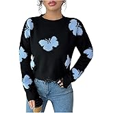 Verdusa Women's Butterfly Ripped Y2k Crop Sweater Crew Neck Graphic Pullover Knit Tops Fall Clothes