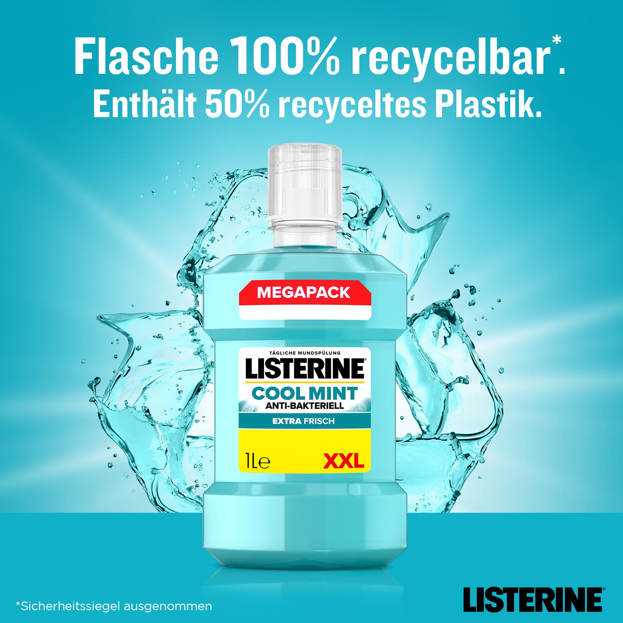 LISTERINE Cool Mint Mundwasser 1000 ml, antibakterielle Mundspülung mit ätherischen Ölen und intensivem Minzgeschmack, Zahnpflege-Spülung reduziert Zahnbelag und bekämpft wirksam Mundgeruch 5