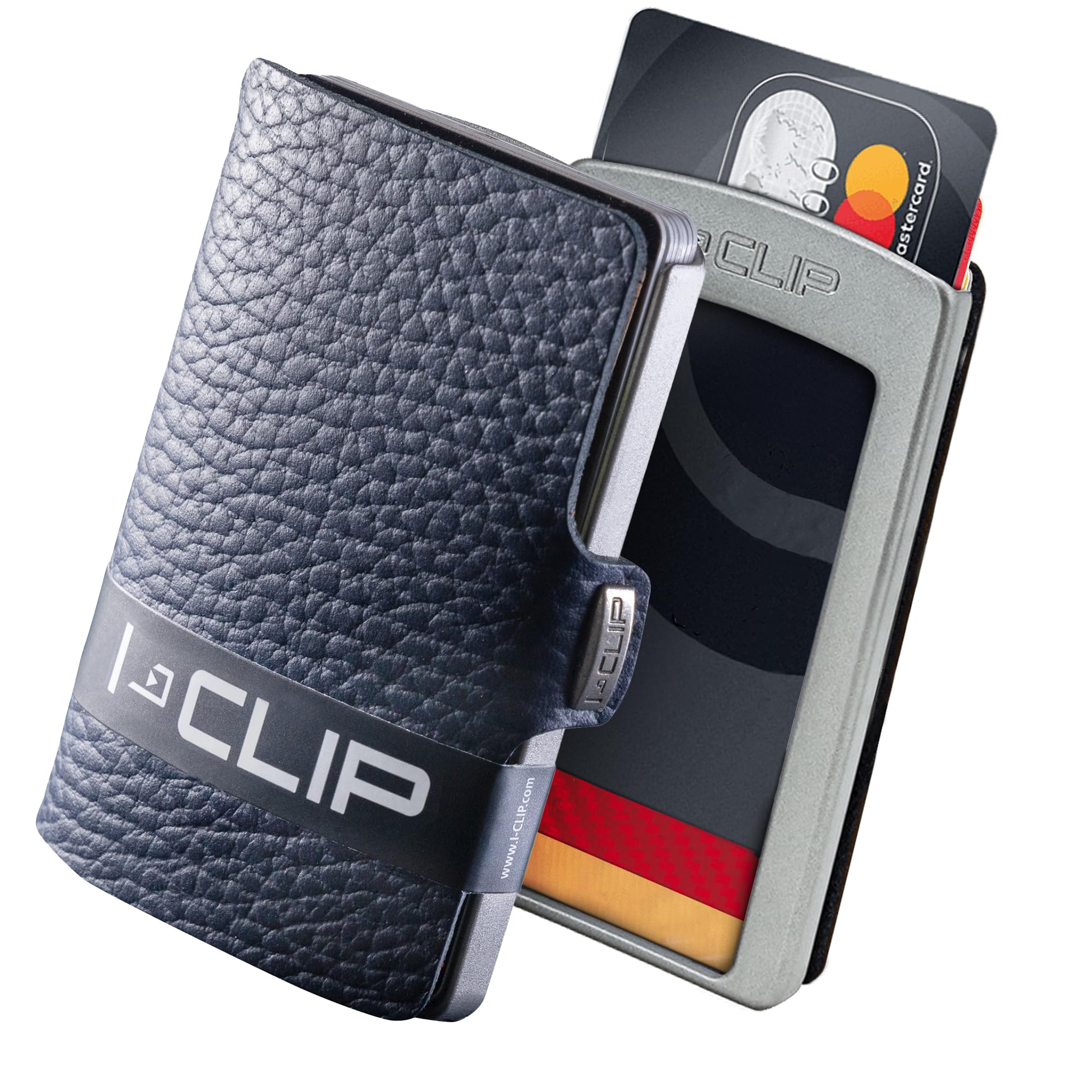 I-CLIP, Cartera de cuero de primera calidad para hombre, clip para billetes intercambiable y versátil, tarjetero seguro, cartera compacta para hombre minimalista, diseño elegante y delgado, cartera con clip para billetes perfecta para hombres - Azul marin