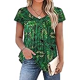 IN'VOLAND Plus Size Womens Ruffle Sleeve Tunic Tops V Neck Summer Shirts Floral Print Tops Dressy Blouse