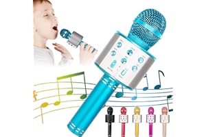 KIDWILL Wireless Bluetooth Karaoke Microphone for Kids, 5-in-1 Portable Handheld Karaoke Mic Speaker Player Recorder with Adjustable Remix FM Radio for Kids Girls Boys Teens Birthday (858-Blue)