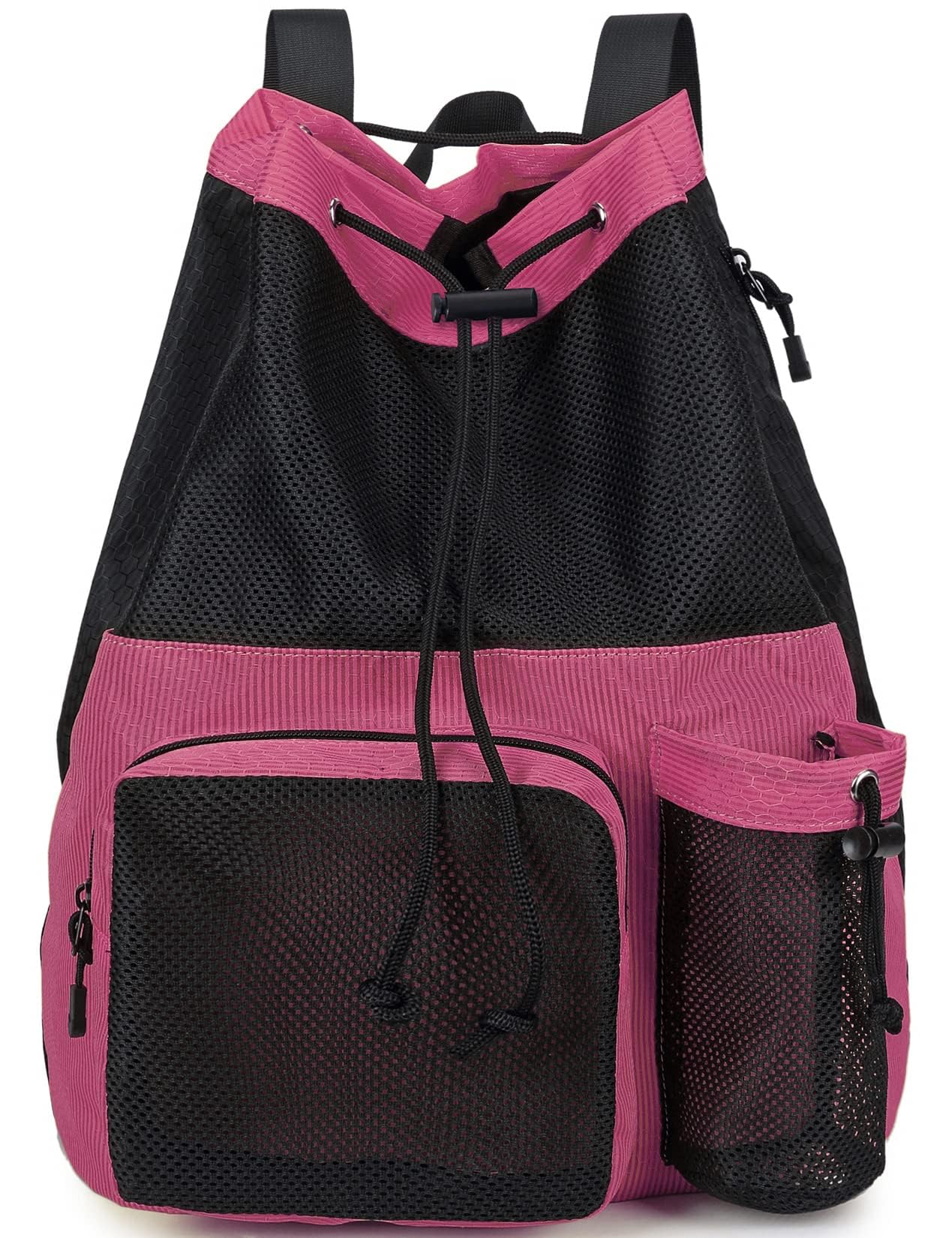 Photo 1 of Lohol Large Mesh Drawstring Backpack with Shoe Bag, Durable Swimming String Sack with Handle for Sports Gym Yoga Beach Travel (Pink)