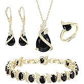 BriLove Jewelry Set for Bride, Sparkling Water Drop Cubic Zirconia Crystal Pendant Necklace Leverback Earrings Tennis Bracelet Adjustable Ring Gift for Wedding/Birthday/Mother's Day/Christmas