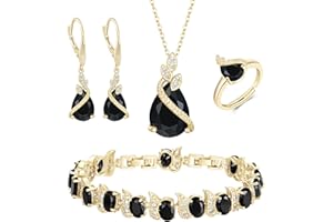 BriLove Jewelry Set for Bride, Sparkling Water Drop Cubic Zirconia Crystal Pendant Necklace Leverback Earrings Tennis Bracelet Adjustable Ring Gift for Wedding/Birthday/Mother's Day/Christmas