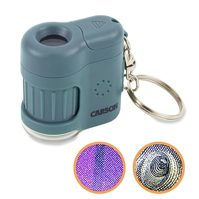 Carson MicroMini 20x Pocket Microscope for Adults, UV and LED Flashlight, Blue (MM-280B)