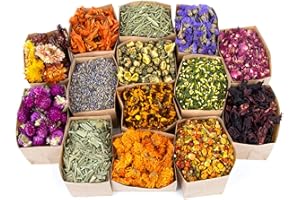 Sukh Dried Herbs Kit - Dried Botanicals Bulk,14 Bags Natural Dry Flowers and Herbs for Soap,Candle,Perfume,Bath Bombs,Resin Jewelry Making Supplies,Fragrance Sachet DIY and Witchcraft