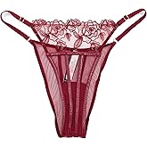 Victoria's Secret Very Sexy Brazilian Thong Panty Embroidered, Faux Leather, Wine Red, Medium