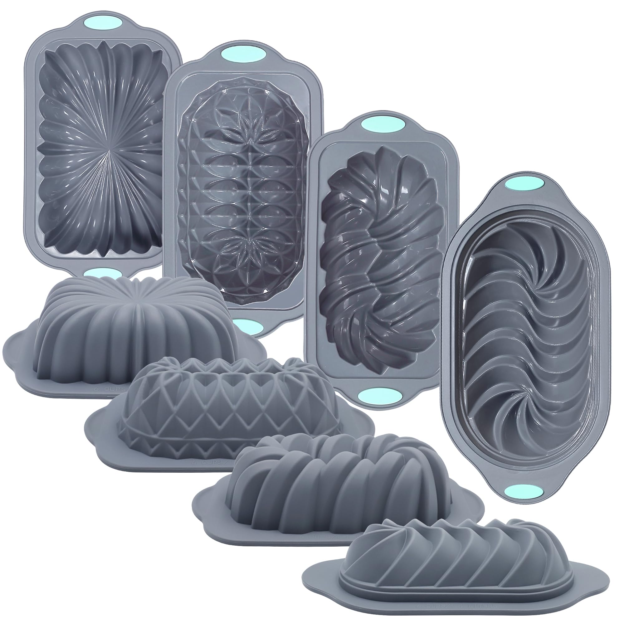 Tongjude 4 Piece Silicone Bread and Loaf Pan, Bread Baking Pans, Non-Stick Kitchen Oven Silicone Bread Mould, Perfect for Banana Bread, Pound Cake and Meatloaf, 6 Cups, Grey