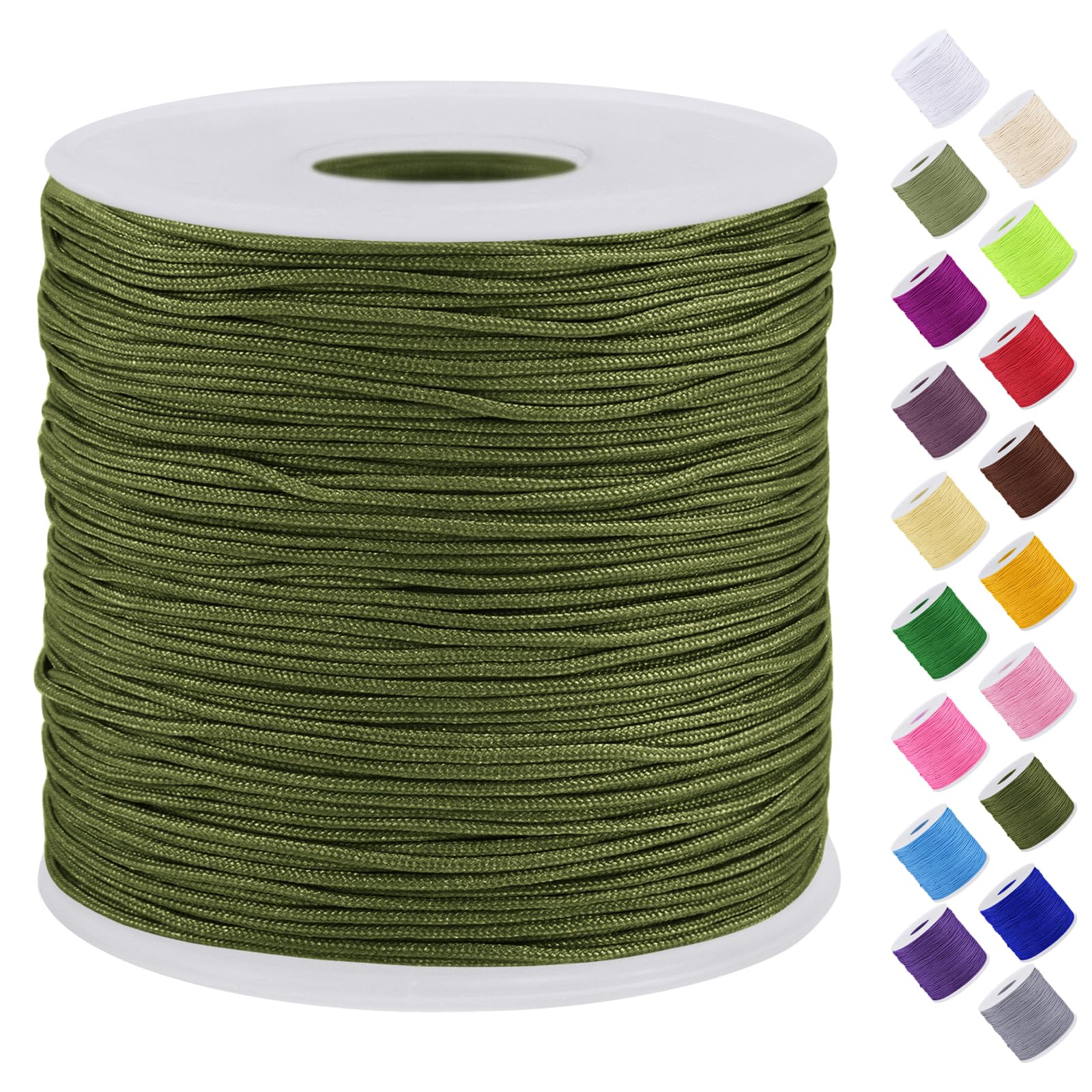 Uiopa Nylon Cord, 0.7mm x 131 Yards Nylon String for Bracelet Making, Beading Thread Bracelet Cord for Necklace, Jewellery Making, Macrame, DIY Crafts, Army Green