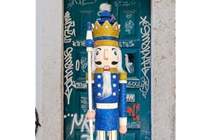 ECOM-CDL CDL 48" 4ft Tall Life-Size Large/Giant Blue Glitter Christmas Wooden Nutcracker King Ornament on Stand Holds Golden Scepter for Indoor Outdoor Xmas/Event/Wedding Decoration(4 feet, King Blue k33-1)