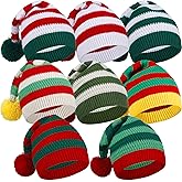 Liitrsh 8 Pcs Christmas Knitted Elf Hats for Adults Xmas Beanie Striped Winter Santa Hats Soft Skull Cap with Pompom for Women Men Ski Costume Party