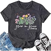 LBP Womens Christian Wildflowers Shirts Grow in Grace Shirt Christian T-Shirt Bible Verse Faith-Based Tee Tops