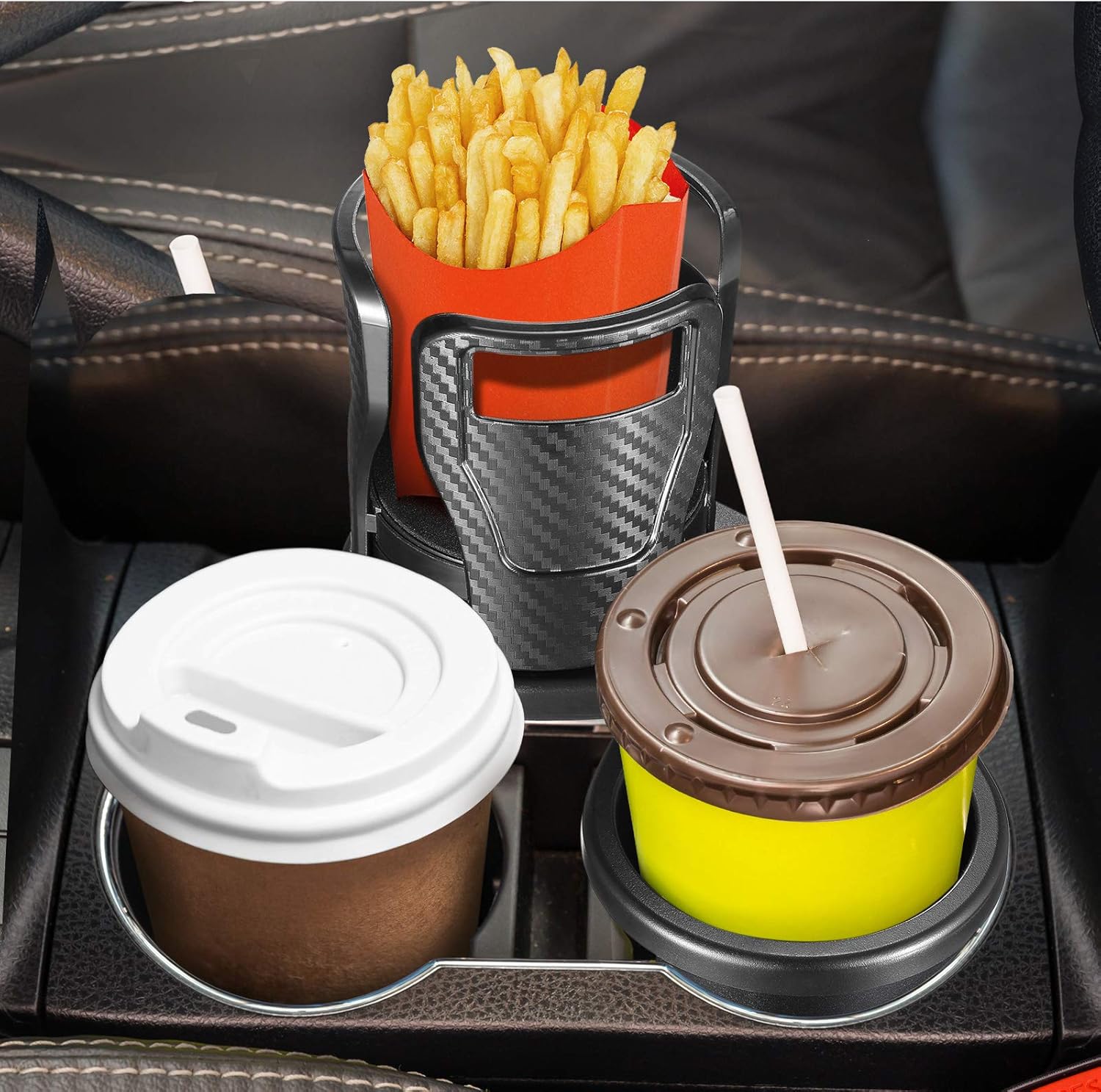 2 in 1 Multifunctional Car Cup Holder and 2 Piece Car Cup Holder Coaster, Vehicle Mounted Water Cup Drink Holder Universal Car Cup Holder Extendable Adapter with 360 Degree Rotatable Base (Black): Automotive