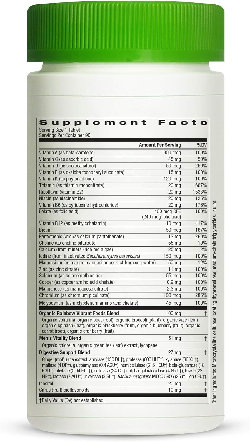 Rainbow Light Men’s One Multivitamin for Men, with Vitamin C, Vitamin D, & Zinc for Immune Support, Clinically Proven Absorption of 6 Key Nutrients, Non-GMO, Vegetarian & Gluten Free, 150 Tablets: Health & Personal Care