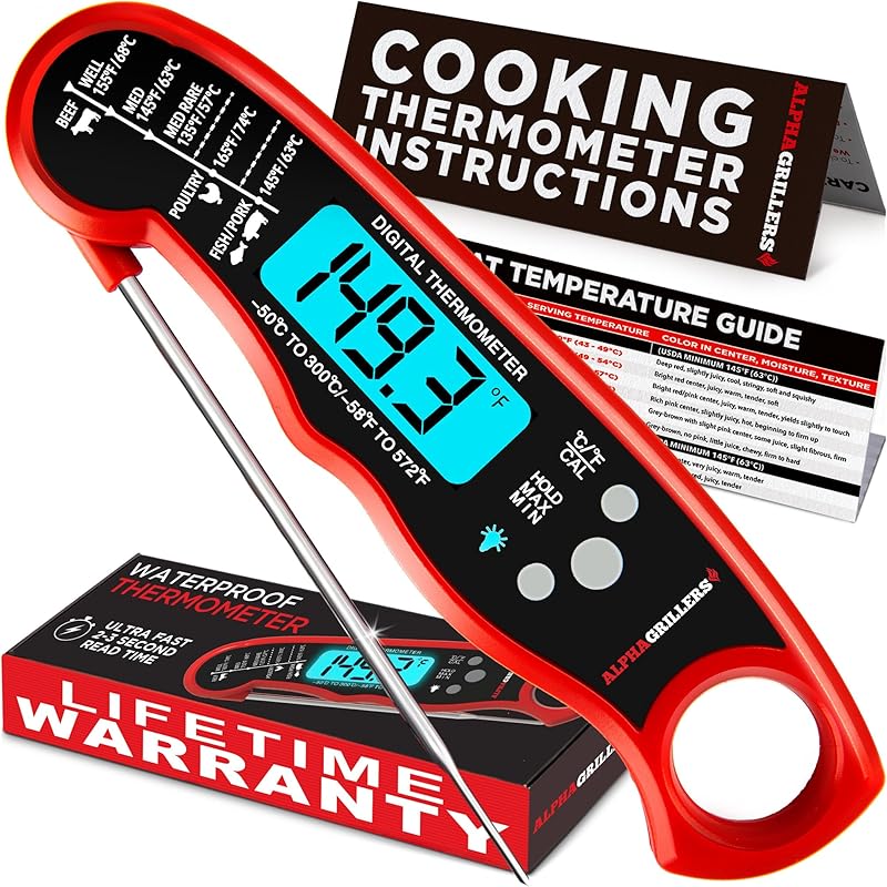 Alpha Grillers Meat Thermometer Digital  Instant Read Food Thermometer for Cooking & Grilling  Professional Kitchen Gifts for Men, Dad & Mom