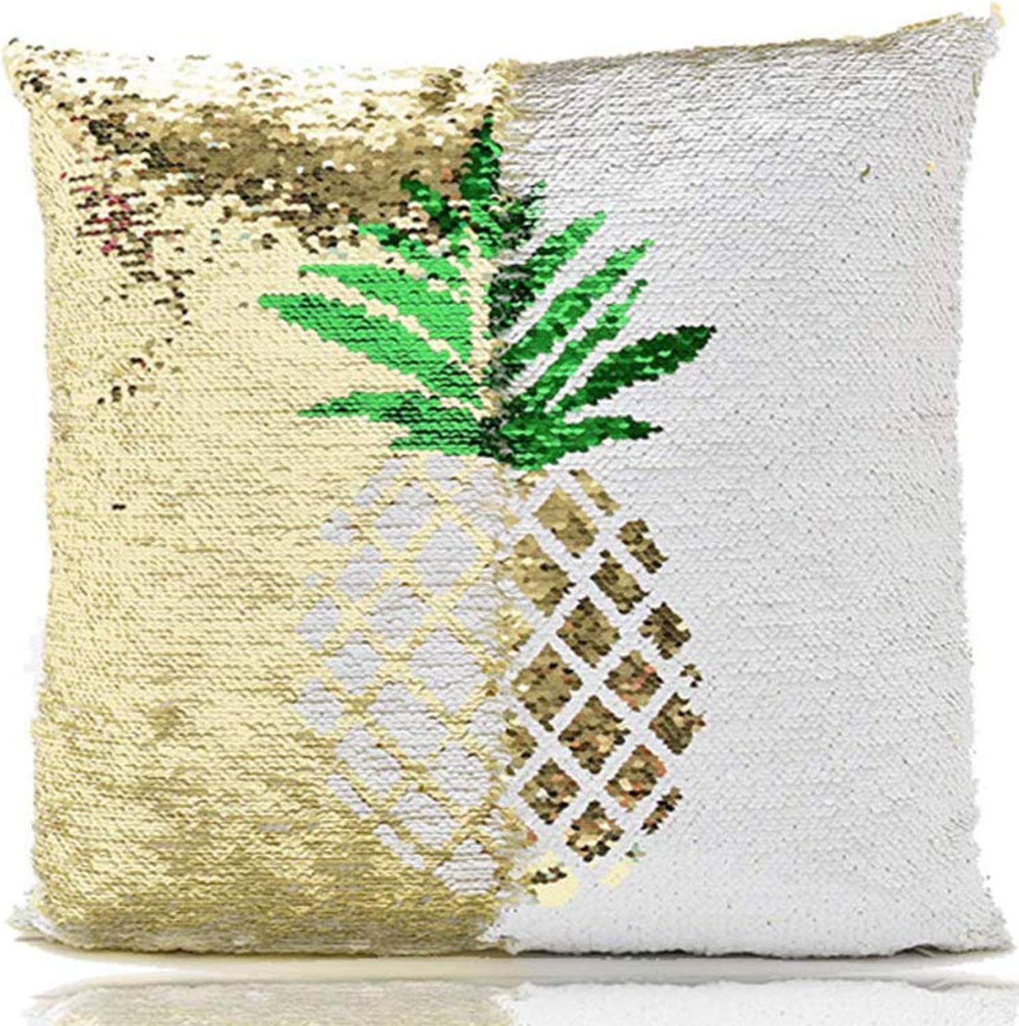 Fivebop Funny Two-Color Decorative Pillow Case Square Paillette Throw Mermaid Sequins Cushion Covers 16 X 16 for Home Decor Party/Sofa/Bed (Pineapple)