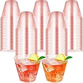 BHUCUTU 9oz Red Glitter Cups Disposable Wine Glasses Fancy Party Cups Clear Plastic Tumblers for Dessert, Drinking, Wedding, Party & Cocktail (100)