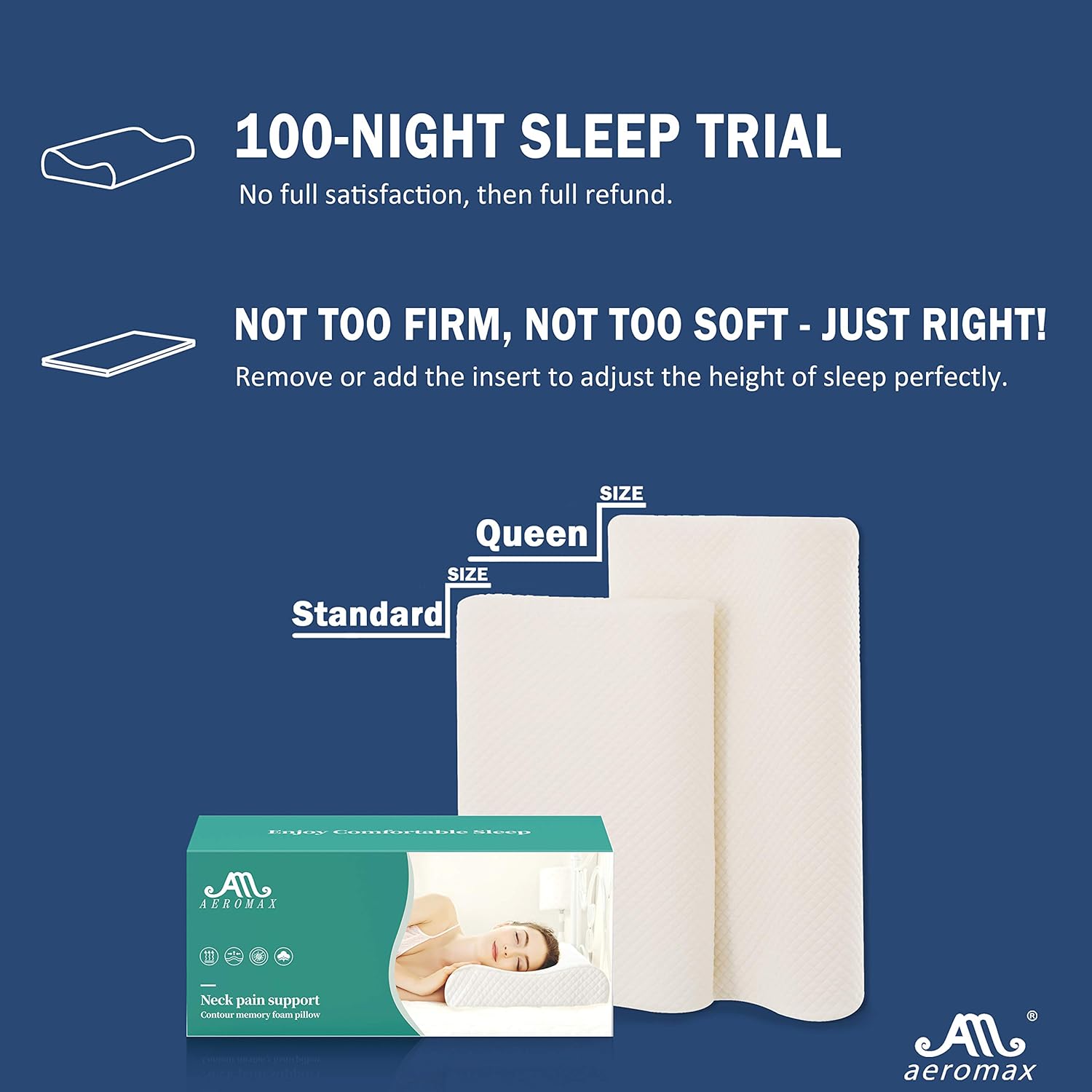 AM AEROMAX Contour Memory Foam Pillow, Neck Orthopedic Sleeping Pillows, Cervical Pillow for Neck Pain Relief with Washable Pillowcase for Side, Back and Stomach Sleepers (Firm & White): Home & Kitchen