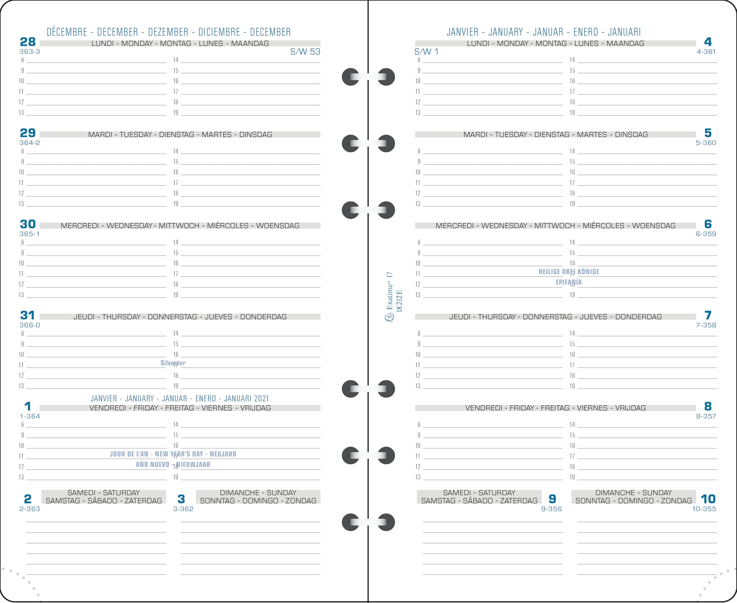 Exatime 17 Diary Refill – Week on 1 Page – 172 x 105 mm 18212E – January 2018 2017 – January, Wine – 2017