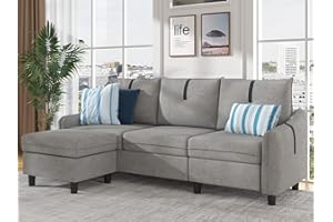 Pingliang Home 80" Sectional Sofas for Living Room, 3 Seat L Shaped Couch with Reversible Ottoman, Modern Linen Fabric Small Sectional Couch for Apartment Small Space, Light Grey