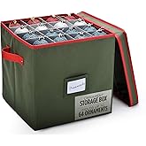 Handy Laundry Christmas Ornament Storage - Stores upto 64 Holiday Ornaments, Adjustable Dividers, Two Handles. Storage Box Keeps Holiday Decorations Clean and Dry for Next Season. (Green)