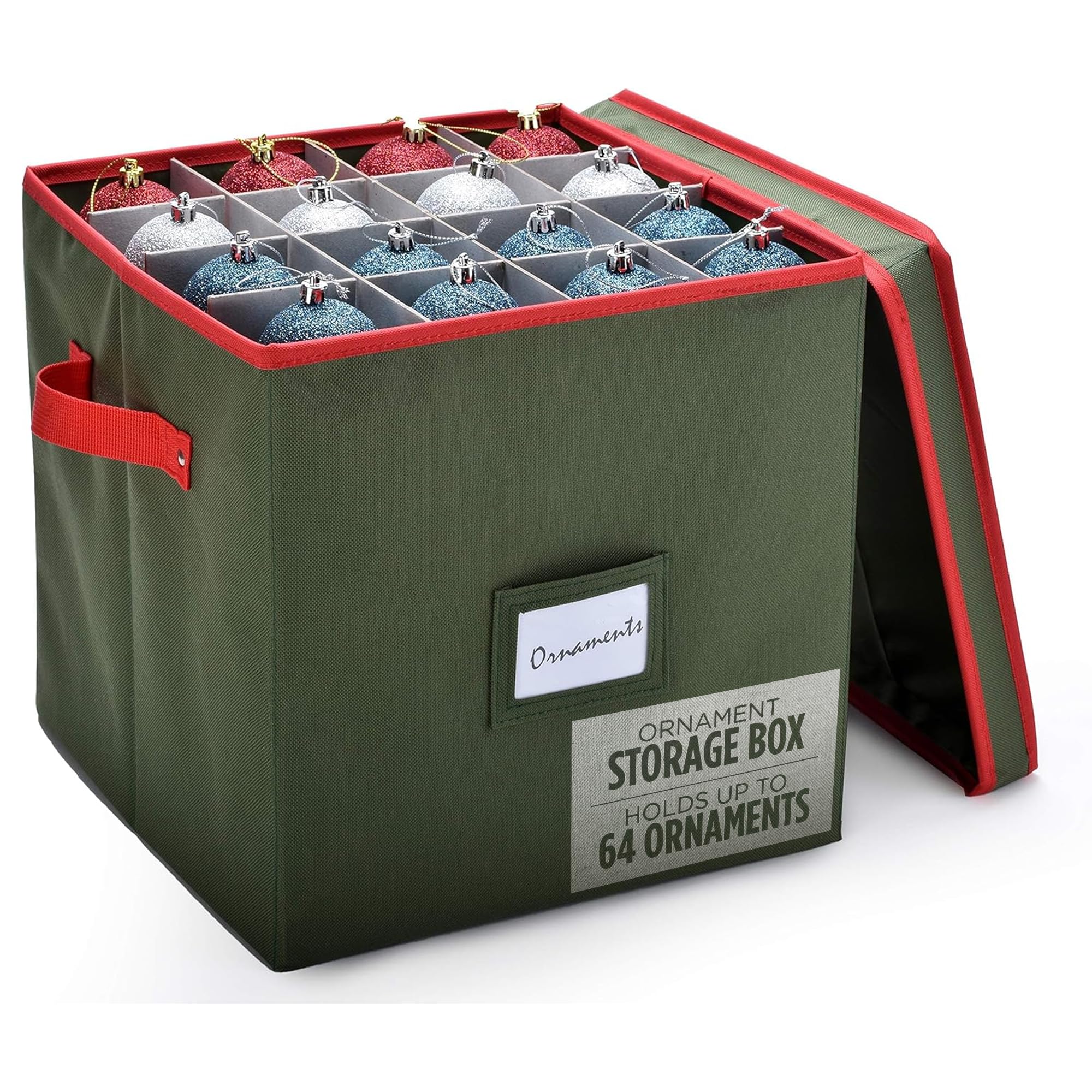 Photo 1 of Handy Laundry Christmas Ornament Storage - Stores upto 64 Holiday Ornaments, Adjustable Dividers, Two Handles. Storage Box Keeps Holiday Decorations Clean and Dry for Next Season. (Green)