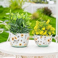 Joint Honglin Butterfly & Bee Metal Planters Set of 2 – Decorative Flower Pots with Colorful Garden Prints, Outdoor & Indoor