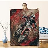 Motorcycle Dirt Bike Blanket for Lovers, Flannel Bike Blankets Gift, Throw Blanket for Sofa, Couch, Bed - Soft, Warm, Cozy - 60" x 50"