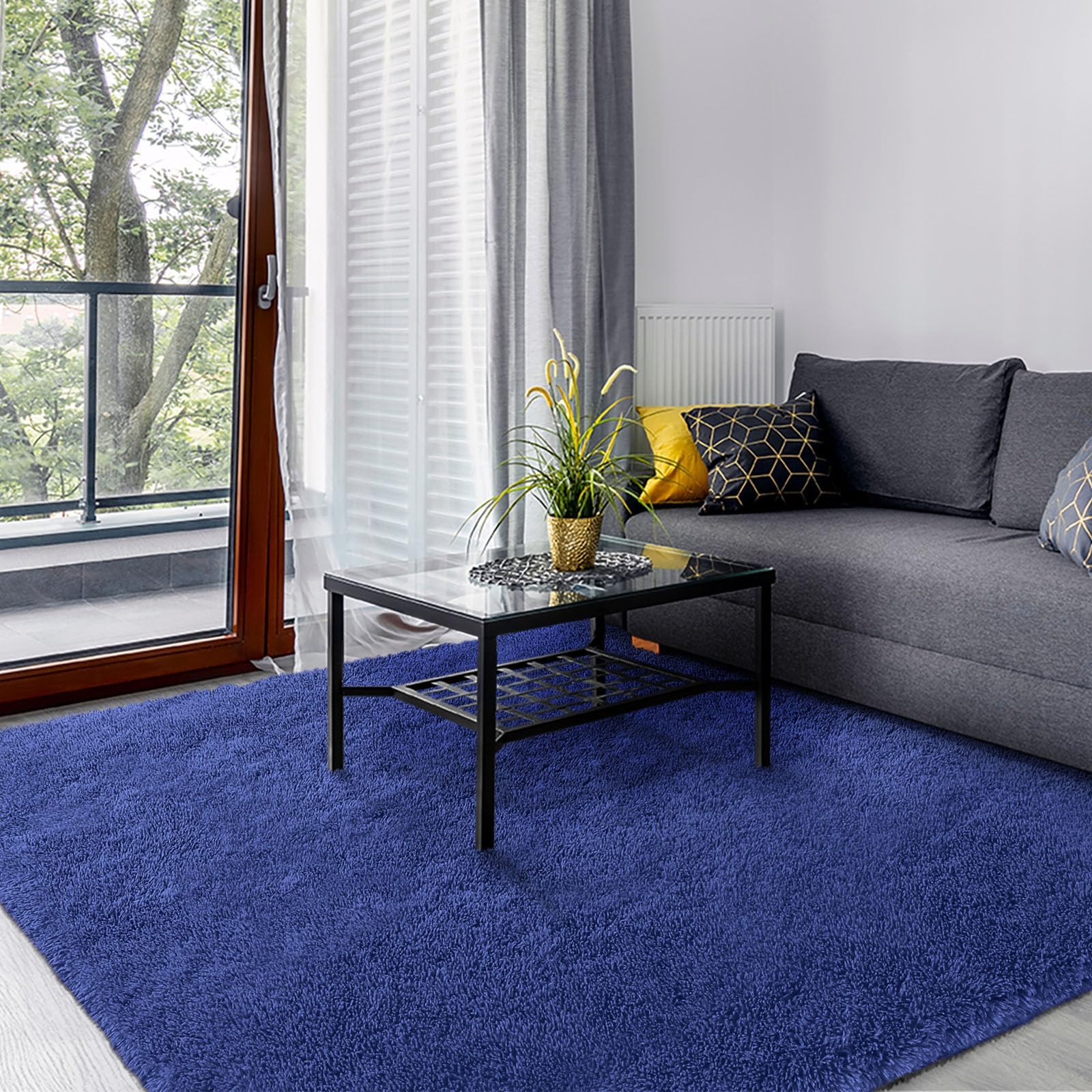 SOANNY Living Room Area Rug, Navy Blue Large Luxury Soft Fluffy Shaggy Carpet for Bedroom Dorm Bedside Lounge Office, Non-Slip, Washable Throw Rug for Home Decor, 160x230cm