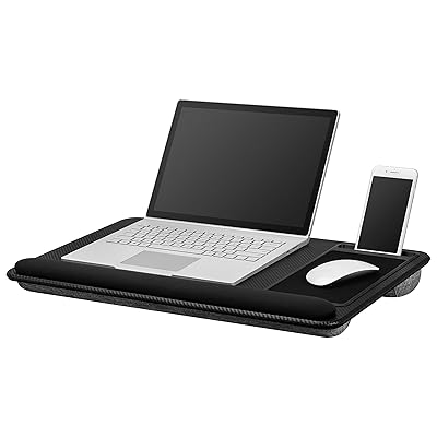 LapGear Home Office Pro Lap Desk with wrist rest, mouse pad, and phone holder - Black Carbon - Fits up to 17.3 Inch laptops - Style No. 91498