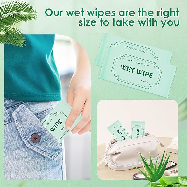 BGTECHO 300 PACK WET WIPES INDIVIDUALLY WRAPPED, ALOE VERA HAND WIPES, WET WIPE BULK INDIVIDUAL HAND WIPE,TRAVEL SIZE BODY WIPES QUICK HANDS CLEANING FOR TRAVEL WEDDING RESTAURANT BARBECUE(GREEN)