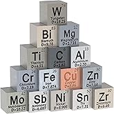 15 Piece Metal Element Cubes - Density Cube Set for a Periodic Table of Elements Collection - Pure Tungsten Cube, Titanium, B