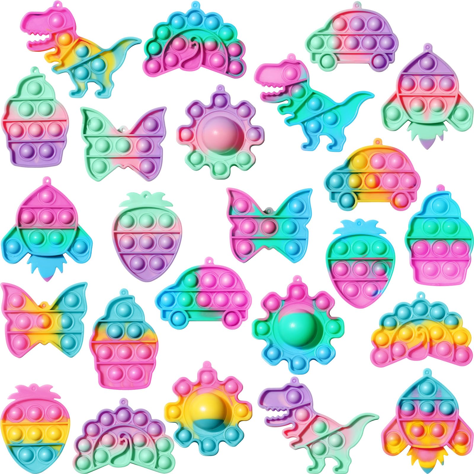 Photo 1 of Asoulin Easter Basket Stuffers Easter Gifts for Kids, 24 Pack Pop Dinosaur Fidget Toy & Card Birthday Easter Basket Stuffers for Teen Toddler Boy Girl Age 3+, Prefilled Easter Egg Fillers Goodies Bags