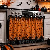 Lounsweer Halloween Oven Skirt Curtain for Kitchen Decor 22 x 31 Inch | Black Orange Spider Witch Bat Skull, Cotton Linen Stove Skirt Cover Tie Top with Ribbon Ties, Halloween Oven Door Cover
