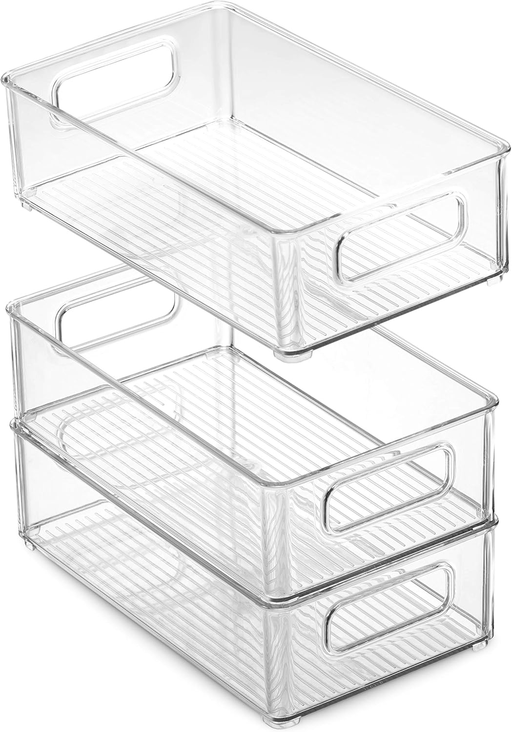 Set Of 6 Refrigerator Organizer Bins - Stackable Fridge Organizers with Cutout Handles for Freezer, Kitchen, Countertops, Cabinets - Clear Plastic Pantry Food Storage Rack: Kitchen & Dining