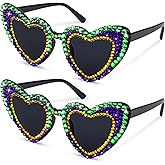 Suwaoo Mardi Gras Glasses - Heart Shape Mardi Gras Sunglasses with Rhinestone for Women Outfit for Carnival Accessories