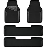 CAR PASS Waterproof Universal Faux Leather 3Row Car Floor Mats, Black Car Mats Fit for SUV,Vans,sedans, Trucks,Set of Vehicles Car Carpet with Driver Heel Pad and Anti-Slip Nibs Backing (Black 3Row)