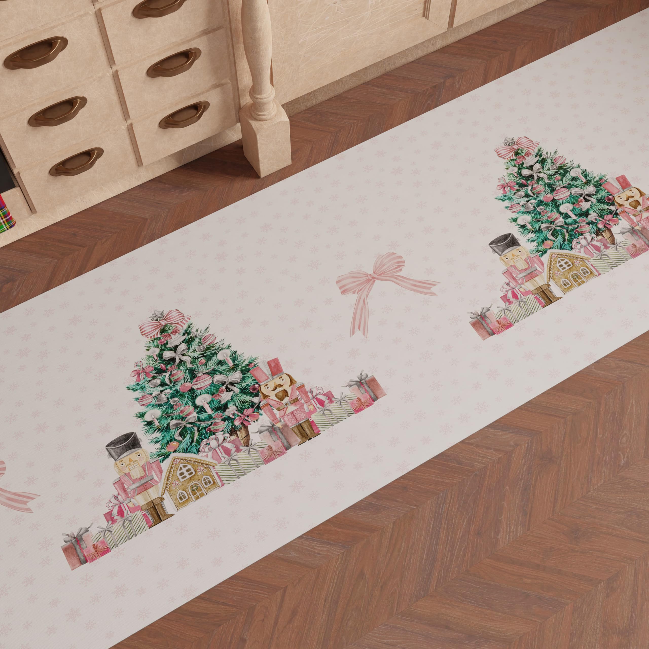 PETTI Artigiani Italiani - Christmas Kitchen Rug, Christmas Kitchen Runner, Non-Slip and Washable Christmas Kitchen Rug, 52x440 cm Pink Soldiers Christmas Rug, Made in Italy